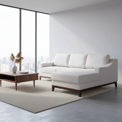Sofa ve tvaru L, polstrovaná sedací souprava, designové rohové pohovka z textilu