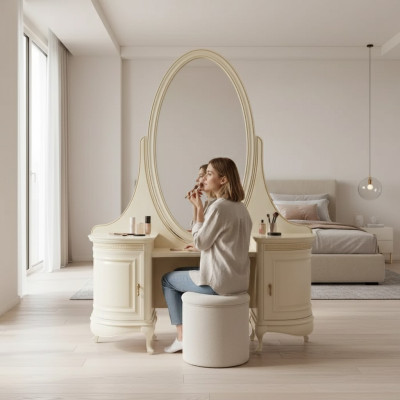 Schminktisch Spiegel Schlafzimmer Luxusmöbel beige Konsolen Sideboard Tisch