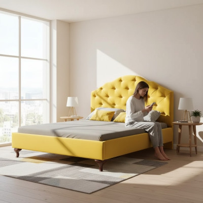 Chesterfield gelbes Bett für das Schlafzimmer Betten Doppel helle Luxus