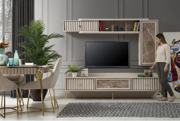 Designer Moderní obývací stěna Luxusní dřevěné regály Nábytek do obývacího pokoje Stylový