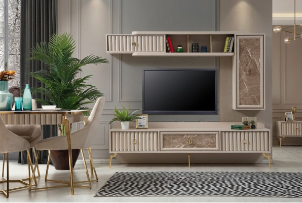 Designer Moderní obývací stěna Luxusní dřevěné regály Nábytek do obývacího pokoje Stylový