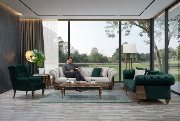 Moderní Chesterfield sedací souprava dvoubarevná 3+3+1 luxusní nábytek