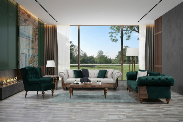 Moderní Chesterfield sedací souprava dvoubarevná 3+3+1 luxusní nábytek