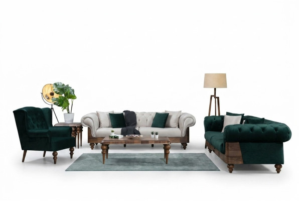 Moderní Chesterfield sedací souprava dvoubarevná 3+3+1 luxusní nábytek