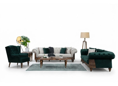 Moderní Chesterfield sedací souprava dvoubarevná 3+3+1 luxusní nábytek