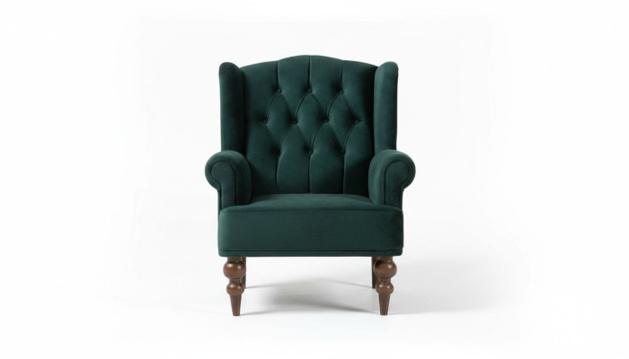 Klassischer Chesterfield Grüner Sessel Ohrensessel Polster Einsitzer