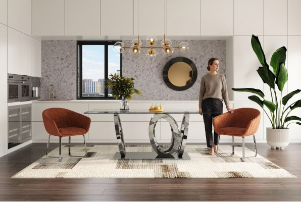Moderner Designer Esszimmer Esstisch Küchentisch Glasplatte Stil Möbel