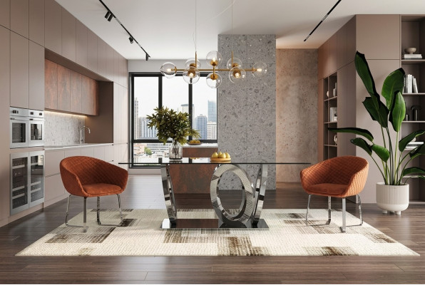 Moderner Designer Esszimmer Esstisch Küchentisch Glasplatte Stil Möbel