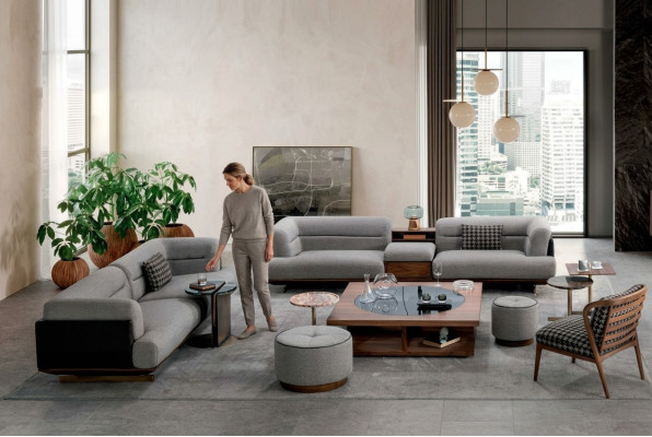 Luxus Wohnzimmer Set Šedá Pohovka S Křeslem 2x Poťaha Moderní Design