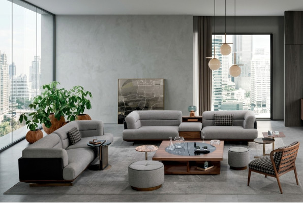 Luxus Wohnzimmer Set Šedá Pohovka S Křeslem 2x Poťaha Moderní Design