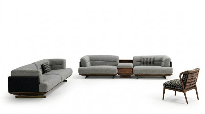 Luxus Wohnzimmer Set Šedá Pohovka S Křeslem 2x Poťaha Moderní Design