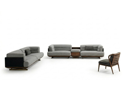 Luxus Wohnzimmer Set Šedá Pohovka S Křeslem 2x Poťaha Moderní Design