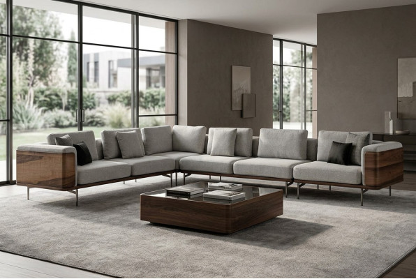 Wohnzimmer Ecksofa L-form Holz Modernen mit Luxus Designen Eckgarnitur