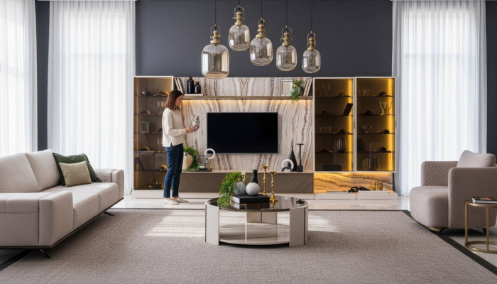 Elegant Wohnwand Wohnzimmer Anbau Wand 388cm Luxus Wohnwände Sideboard