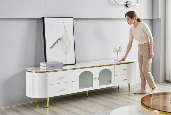Ovaler Fernseh Ständer rtv Lowboard tv Sideboard Wohnzimmer Holz Möbel