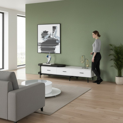 Wohnzimmer Wohnwand rtv Lowboard Holz Weiß Möbel Neu Modern Design