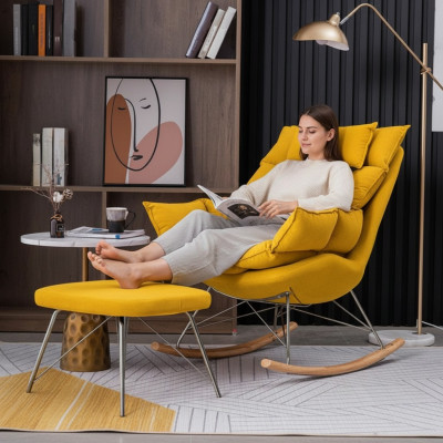 Křeslo s otomanem Design Luxus Textilie sedací souprava obývacího pokoje žluté