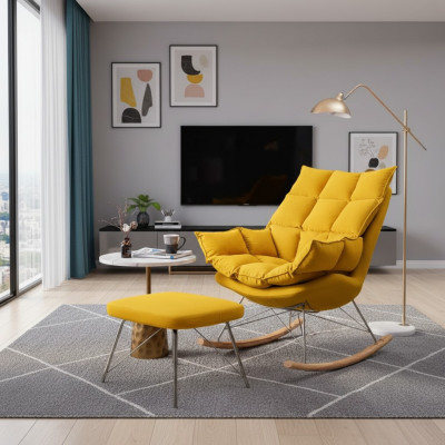 Křeslo s otomanem Design Luxus Textilie sedací souprava obývacího pokoje žluté