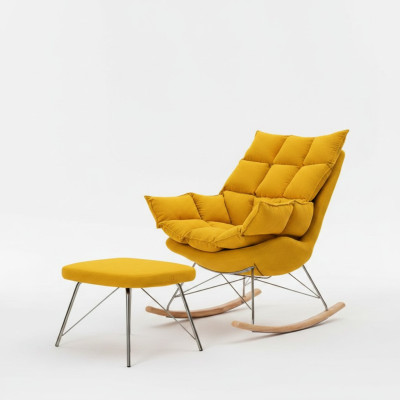 Křeslo s otomanem Design Luxus Textilie sedací souprava obývacího pokoje žluté