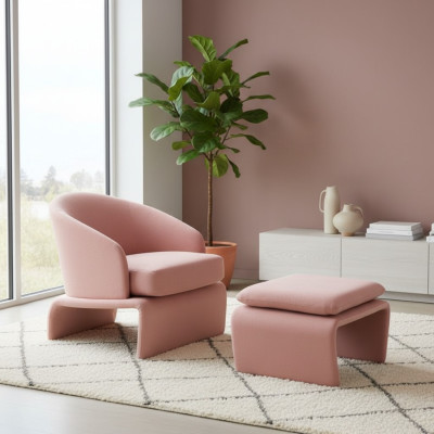 Set křesel a polštáře Club Lounge v růžovém provedení látky v moderním stylu obývacího pokoje.