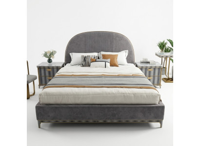 Graue Schlafzimmer Garnitur Bettgestell 2x Nachttische Doppelbett 3tlg