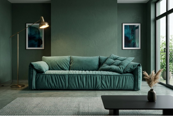 Blauer Dreisitzer Wohnzimmer Sofas 3-Sitzer Couch Textil Möbel Stoff Sofas