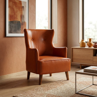 Orange Sessel Einsitzer Wohnzimmer Luxus Kunstleder Polstermöbel Neu