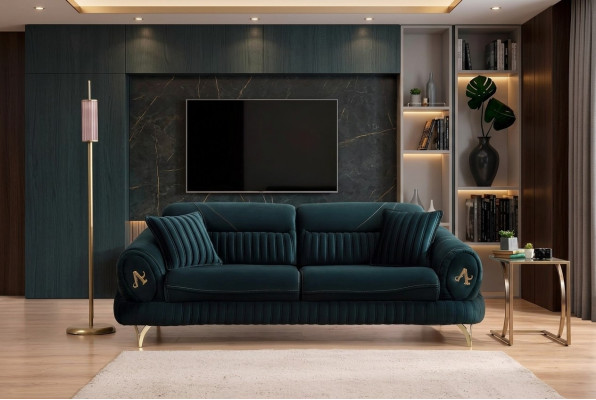 Grün Dreisitzer Luxus Couch Modernes Holz Design Wohnzimmermöbel neu