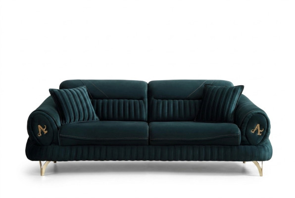 Grün Dreisitzer Luxus Couch Modernes Holz Design Wohnzimmermöbel neu