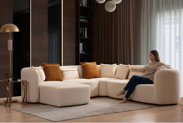 Wohnzimmer Beige Modern Sofa L-Form Sitz Ecksofa Couch Polstermöbel