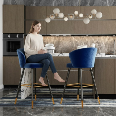 Barhocker Barstuhl Blau Samt Design Barstühle Bar Hocker Stühle Neu