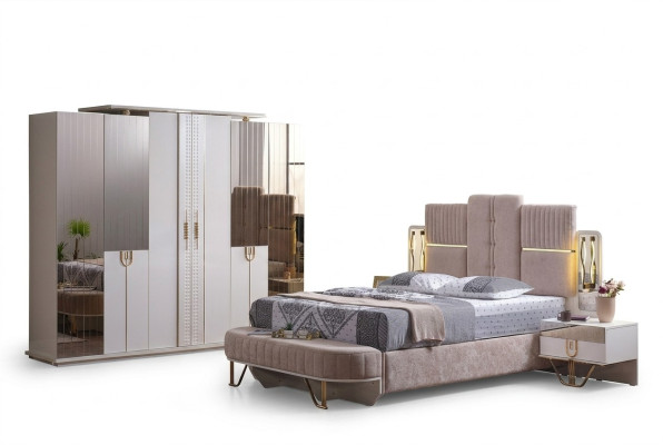 Luxus ložnice set 5 kusů. Postel 2x noční stolky šatní skříň Bank Moderní