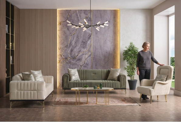 Exklusives Sofagarnitur set 3+3+1 3tlg 2x Sofa Relax Sessel Luxuriöses Set