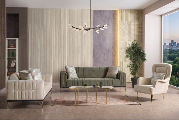 Exklusives Sofagarnitur set 3+3+1 3tlg 2x Sofa Relax Sessel Luxuriöses Set
