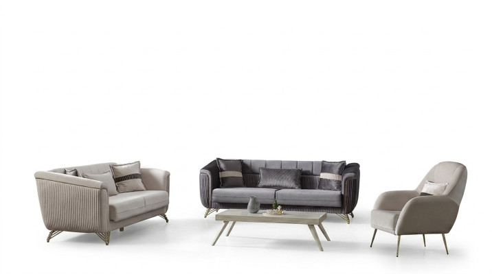 Designer Sofagarnitur 3+3+1 Sitzer Couch Polster Sitzgarnitur Samt Set Grau