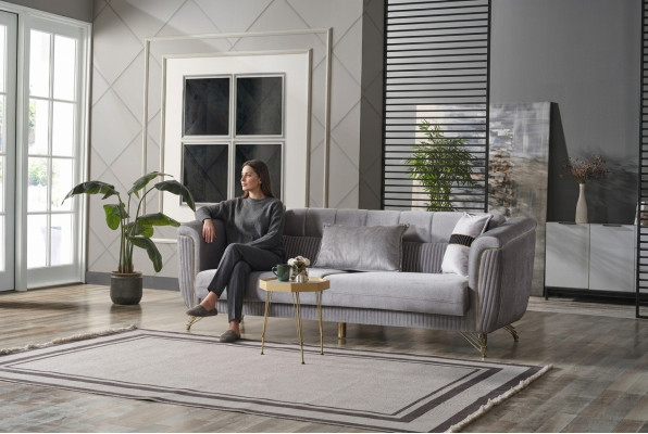 Sedačka 3místná látková dřevo Moderní Pohovka čalouněná Gauč Design Luxus Šedá