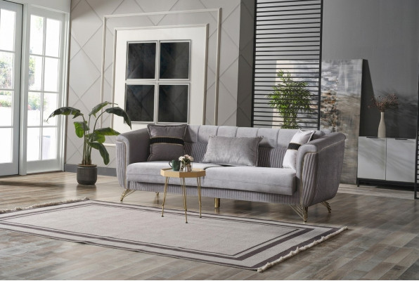Sedačka 3místná látková dřevo Moderní Pohovka čalouněná Gauč Design Luxus Šedá
