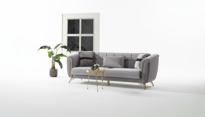 Sedačka 3místná látková dřevo Moderní Pohovka čalouněná Gauč Design Luxus Šedá