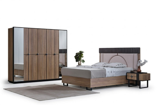 Luxus Schlafzimmer Set 4 tlg. Bett 2x Nachttische Kleiderschrank Schrank Holz