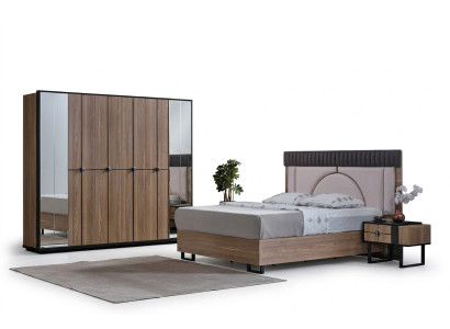 Luxus Schlafzimmer Set 4 tlg. Bett 2x Nachttische Kleiderschrank Schrank Holz