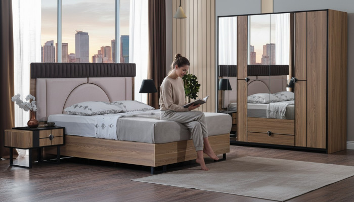 Schlafzimmer Set Luxus Komplettes Bett +2x Nachttische 3tlg. Modern Set Neu
