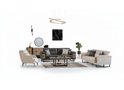 Sofagarnitur 3+3+1 Sitzer Wohnzimmer Set Komplett Textil Holz Sofa Sessel