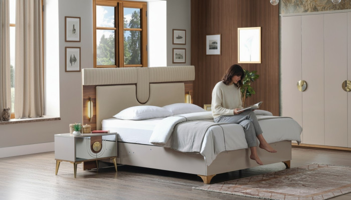 Luxus Schlafzimmer Set Bett + 2x Nachttische Holz Komplettes Neu Modern