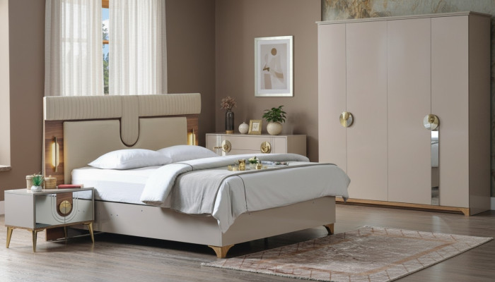 Luxus Schlafzimmer Set Bett + 2x Nachttische Holz Komplettes Neu Modern