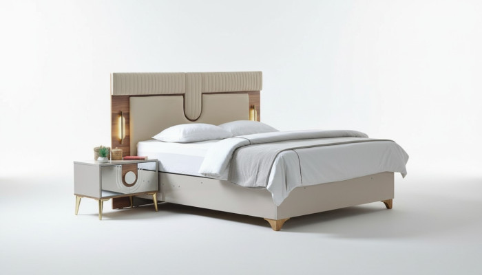 Luxus Schlafzimmer Set Bett + 2x Nachttische Holz Komplettes Neu Modern