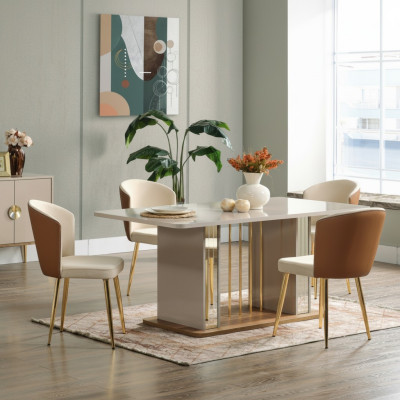Esszimmer set Modern Esstisch + 6x Stühle Tisch Holz Polsterstuhl 7tlg