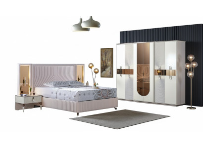Luxus ložnice set postel 2x noční skříňky skříň dřevo kompletní moderní nové
