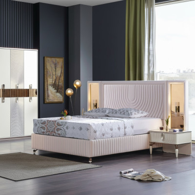 Luxus Schlafzimmer Set Bett + 2x Nachttische Holz Komplettes Modern