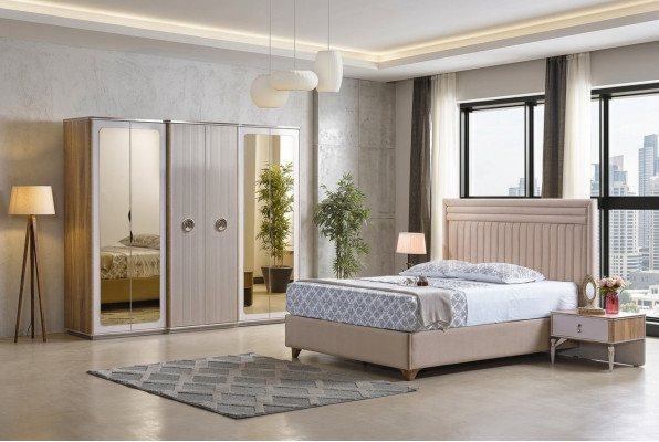 Modern Schlafzimmer Set Bett 2x Nachttische Schrank Neu Luxus