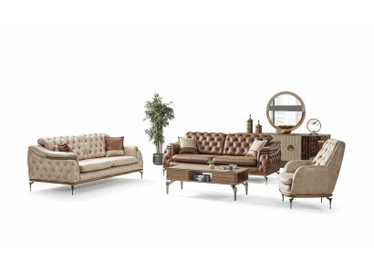 Sedačka Chesterfield moderního stylu, 3+3+1 místná sada, 3 kusy, relaxační pohovka, nová.